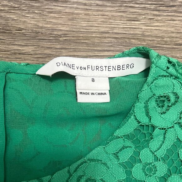 Diane Von Furstenberg Brielle Top Kelly Green Lace Blouse Christmas Size 8 - Picture 6 of 9